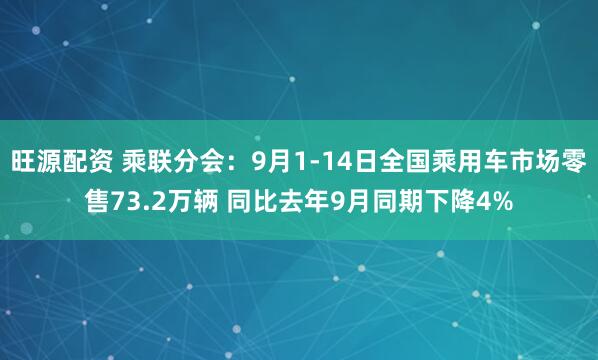 旺源配资 乘联分会：9月1-14日全国乘用车市场零售73.2万辆 同比去年9月同期下降4%
